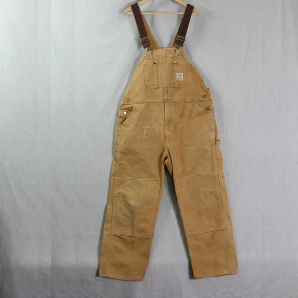 Vintage Carhartt Duck Overalls Men’s 42x30 Brown Workwear USA Made Distressed - Picture 1 of 16